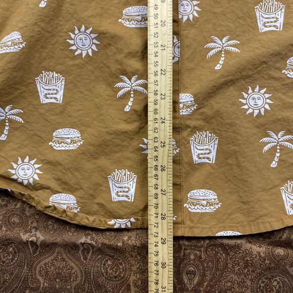 Pyknic Hawaiian Shirt Mens L Green Burger Fries Palm Tree AOP "Take it Greasy" - Picture 6 of 8